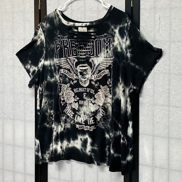 Dirtee Laundry Short Sleeve Tie Dyed Born to Ride Moto Slit Top Biker Tee Shirt - Picture 4 of 13